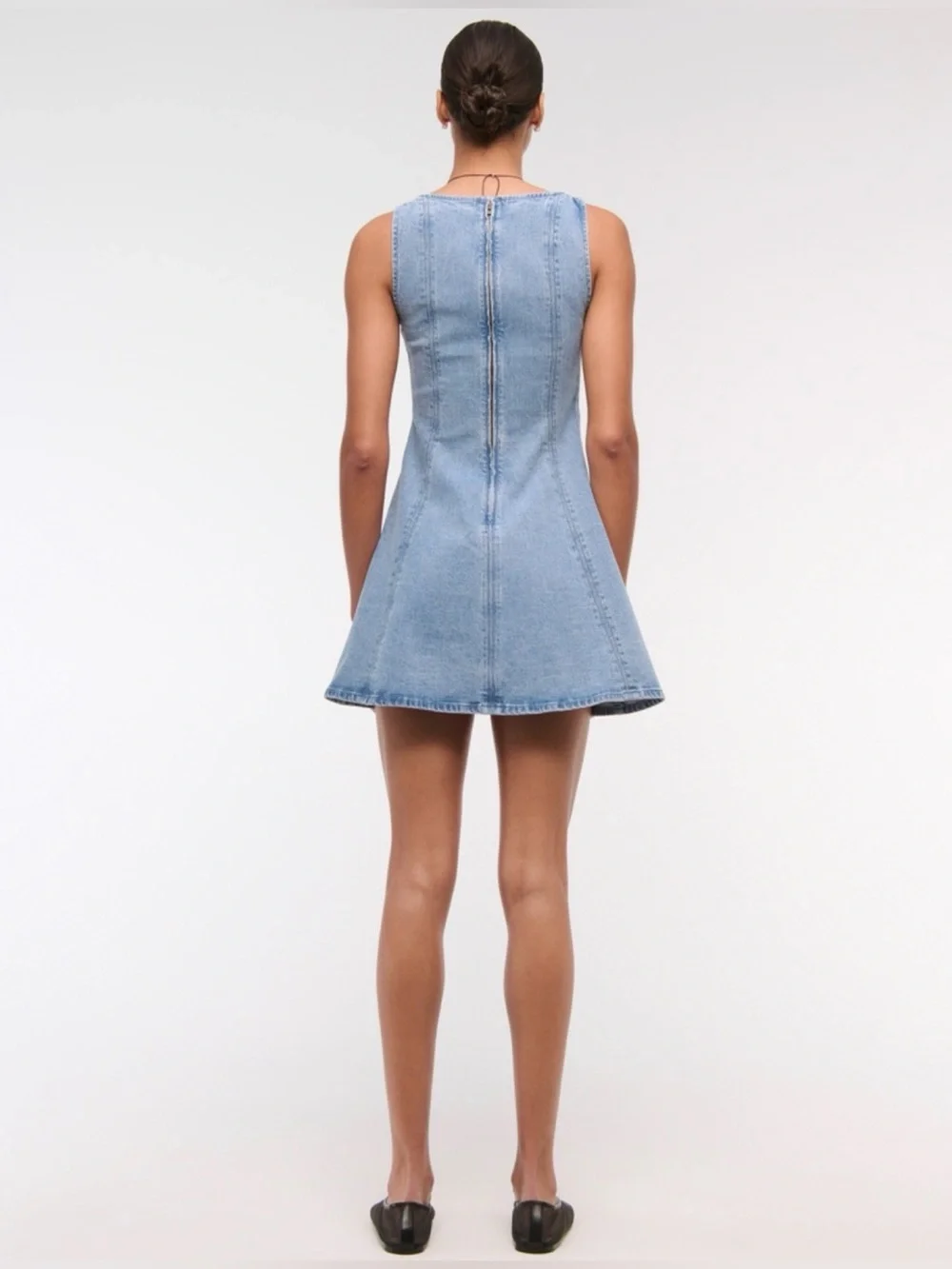Abercrombie & Fitch Mila Denim Square-Neck Mini Dress - Blue, M Tall - Picture 3 of 9
